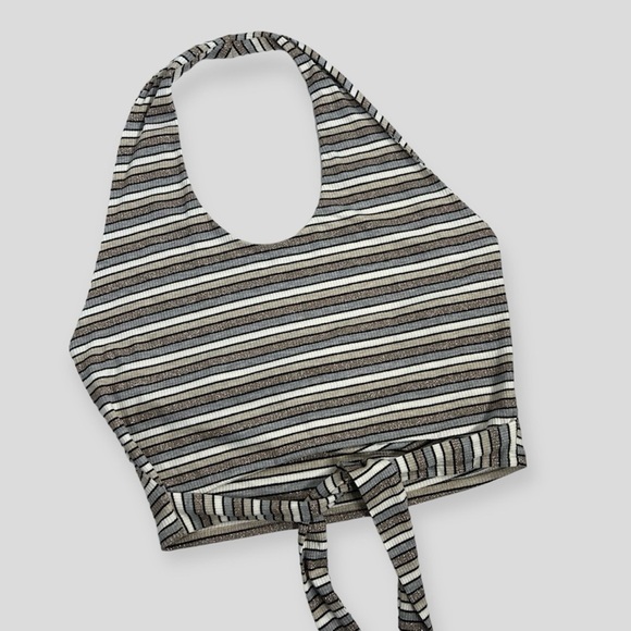 Attirance Tie Front Halter Top Women's 3XL Stripe Shimmer Glitter Stretch Plus - Picture 1 of 8